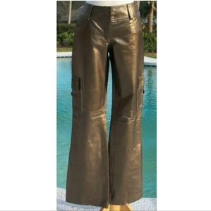 NEW gold metallic real leather flare boot cut pants